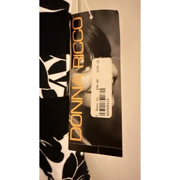 NWT Donna‎ Ricco New York Black White Floral Pattern Sleeveless Dress Sz 12 - Picture 6 of 7